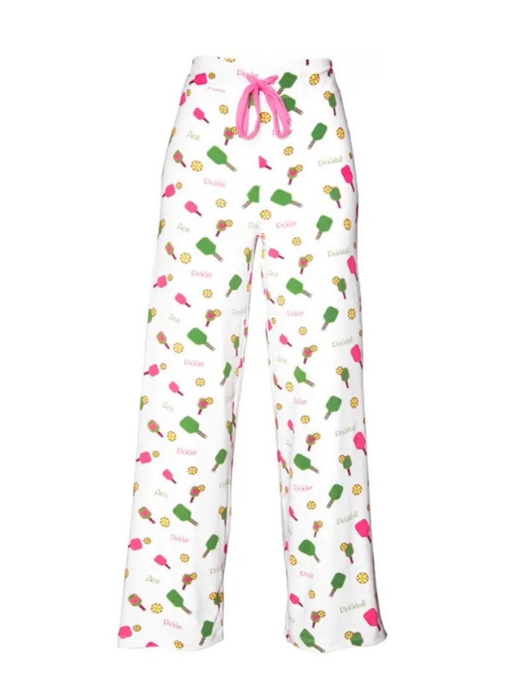 Amanda Blu Pickleball White/Green/Pink Pajama Pants  Drawstring EUC Sz M